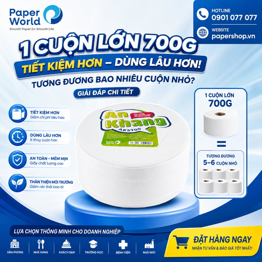 1 cuộn giấy vệ sinh lớn 700g tương đương bao nhiêu cuộn nhỏ
