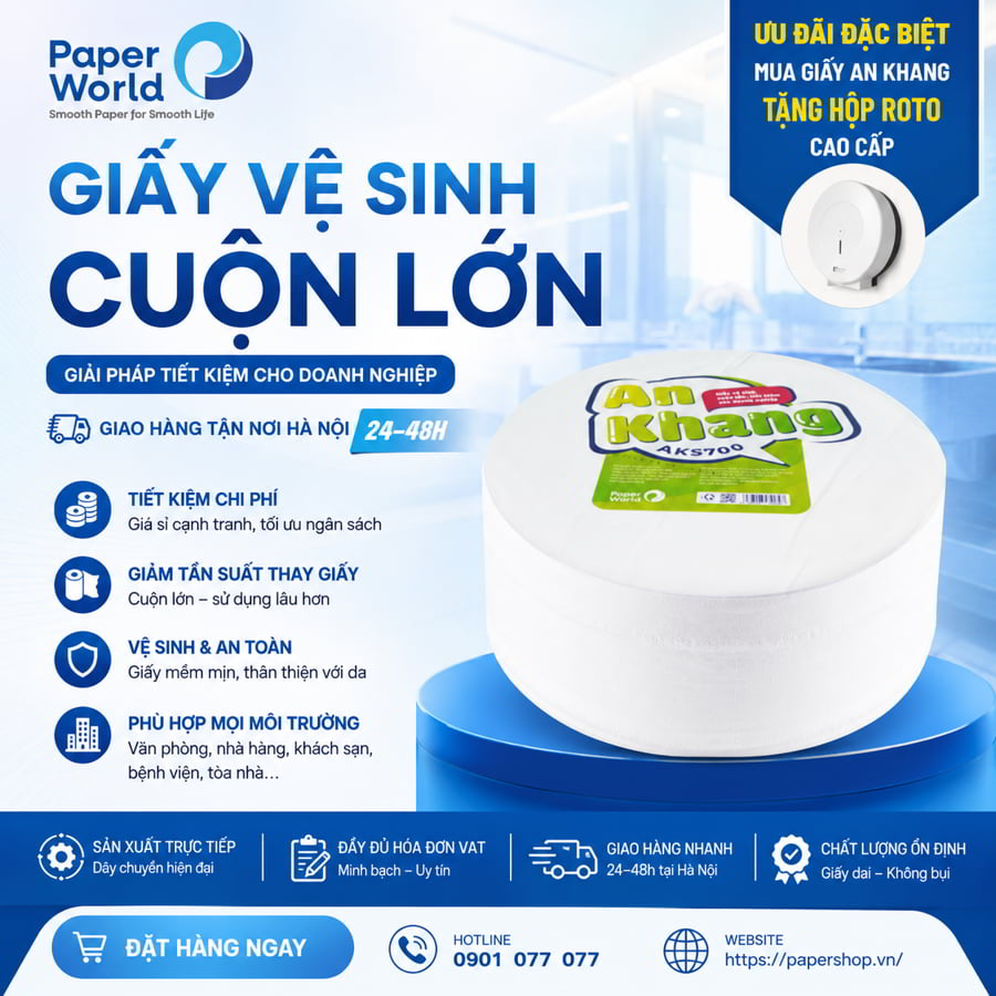 Công ty sản xuất giấy vệ sinh cuộn lớn giao hàng tận nơi Hà Nội