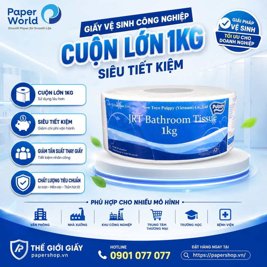 Giấy vệ sinh công nghiệp cuộn lớn 1kg siêu tiết kiệm