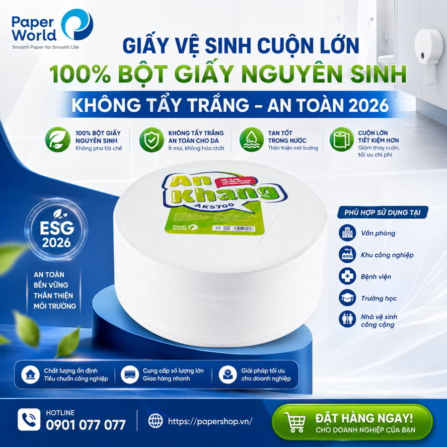 Giấy vệ sinh cuộn lớn 100% bột giấy nguyên sinh không tẩy trắng