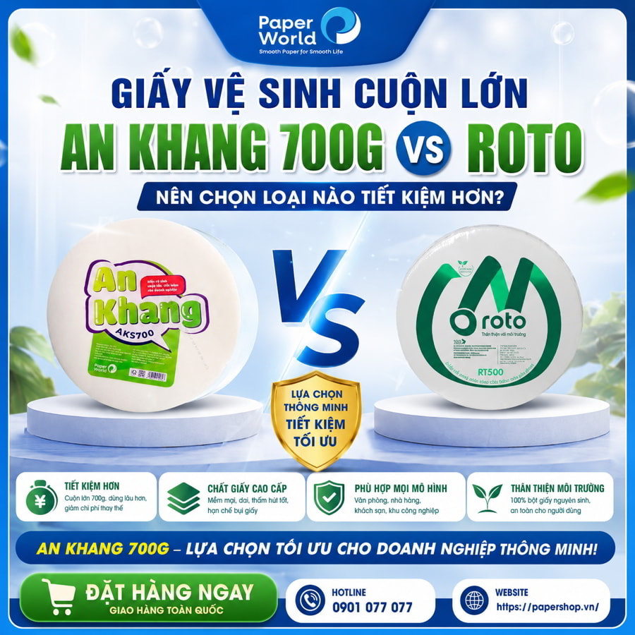 Mua Giấy vệ sinh cuộn lớn An Khang 700g so với Roto uy tín giá tốt nhất