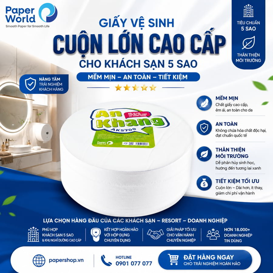 Giấy vệ sinh cuộn lớn cao cấp cho khách sạn 5 sao