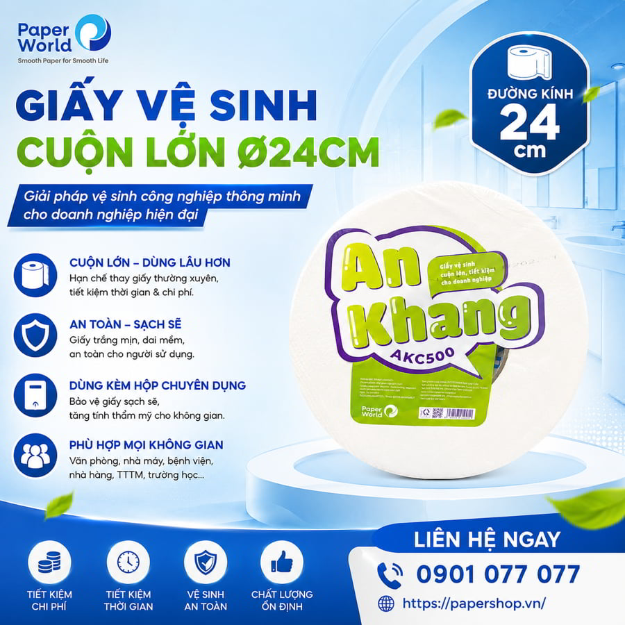 Giấy vệ sinh cuộn lớn đường kính 24cm cho hộp chuyên dụng