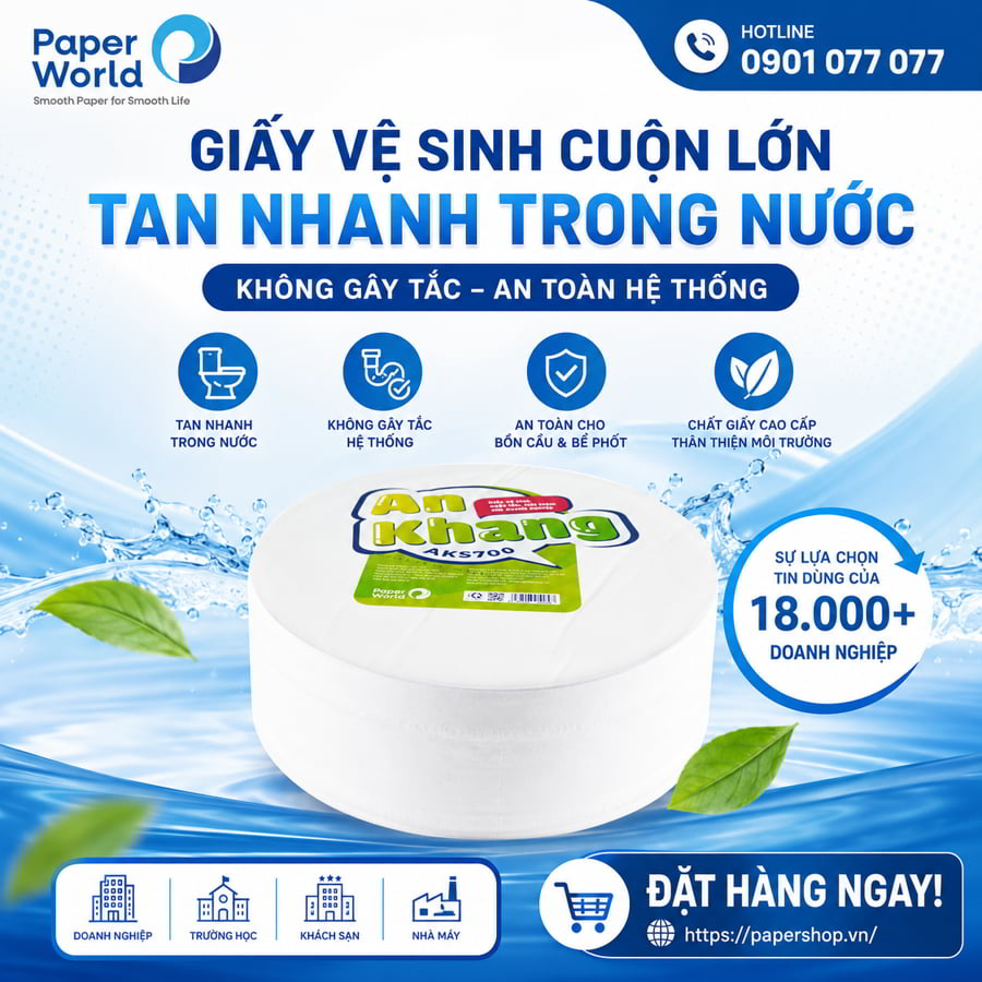 Giấy vệ sinh cuộn lớn loại nào tan nhanh trong nước không gây tắc