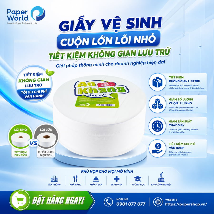 Giấy vệ sinh cuộn lớn lõi nhỏ giúp tiết kiệm không gian lưu trữ