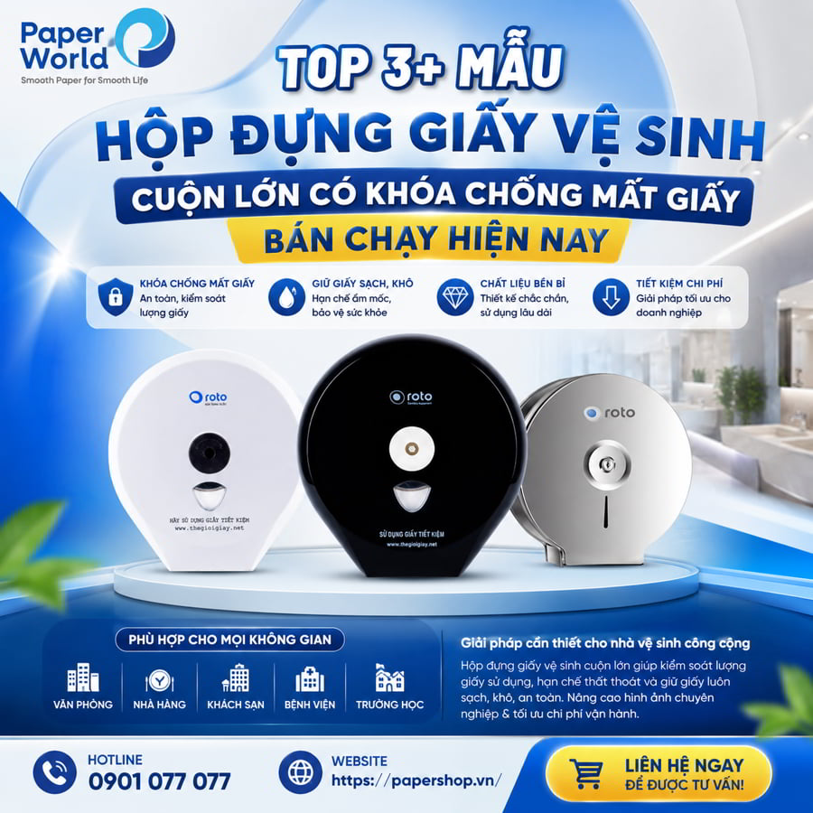 Hộp đựng giấy vệ sinh cuộn lớn có khóa chống mất giấy