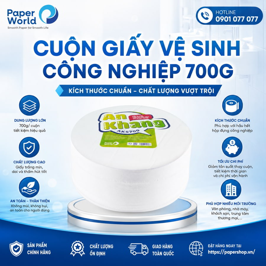 Kích thước chuẩn của cuộn giấy vệ sinh công nghiệp 700g