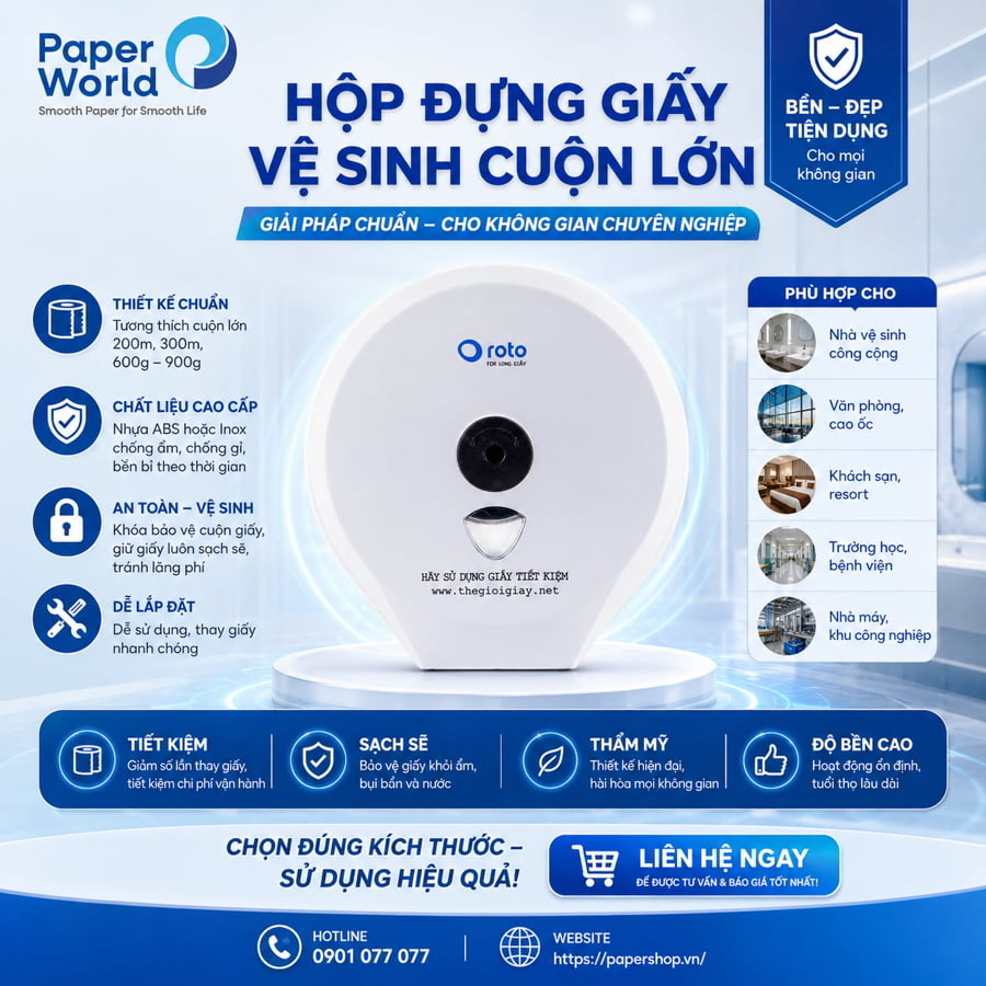 Kích thước hộp đựng giấy vệ sinh cuộn lớn chuẩn là bao nhiêu?