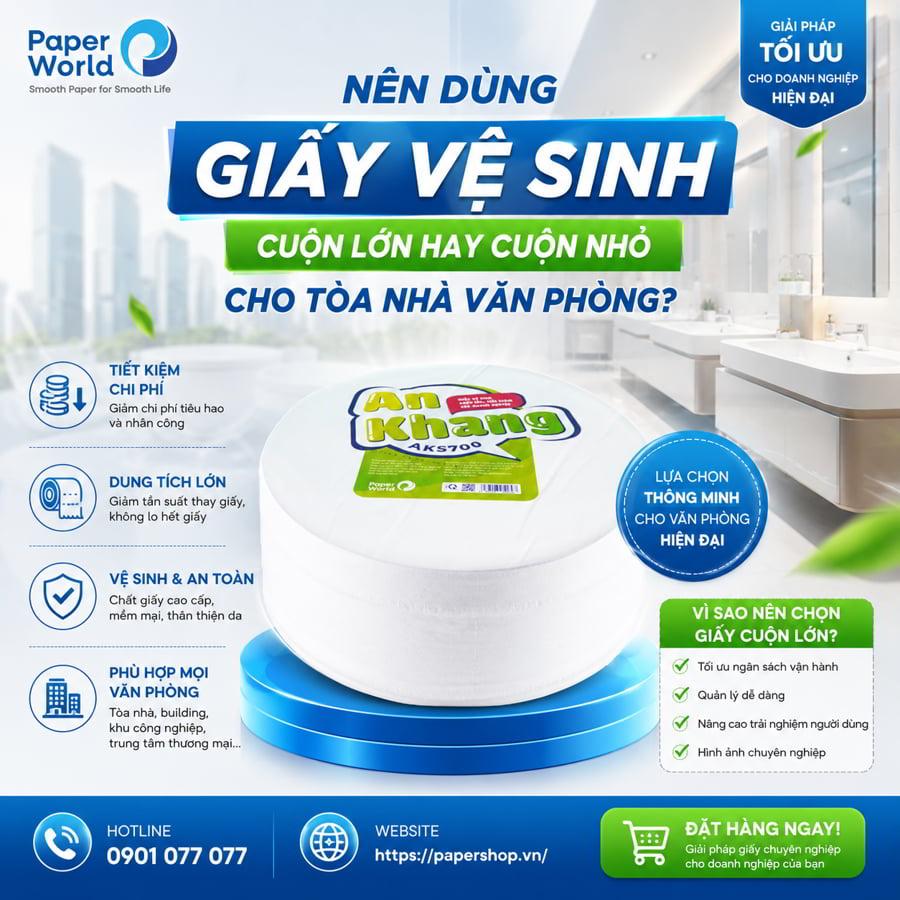 Nên dùng giấy vệ sinh cuộn lớn hay cuộn nhỏ cho tòa nhà văn phòng