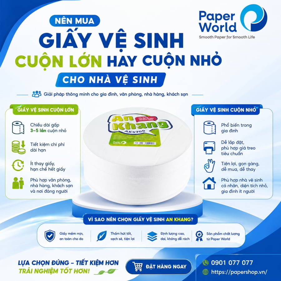 Nên mua giấy vệ sinh cuộn lớn hay giấy vệ sinh cuộn nhỏ cho nhà vệ sinh