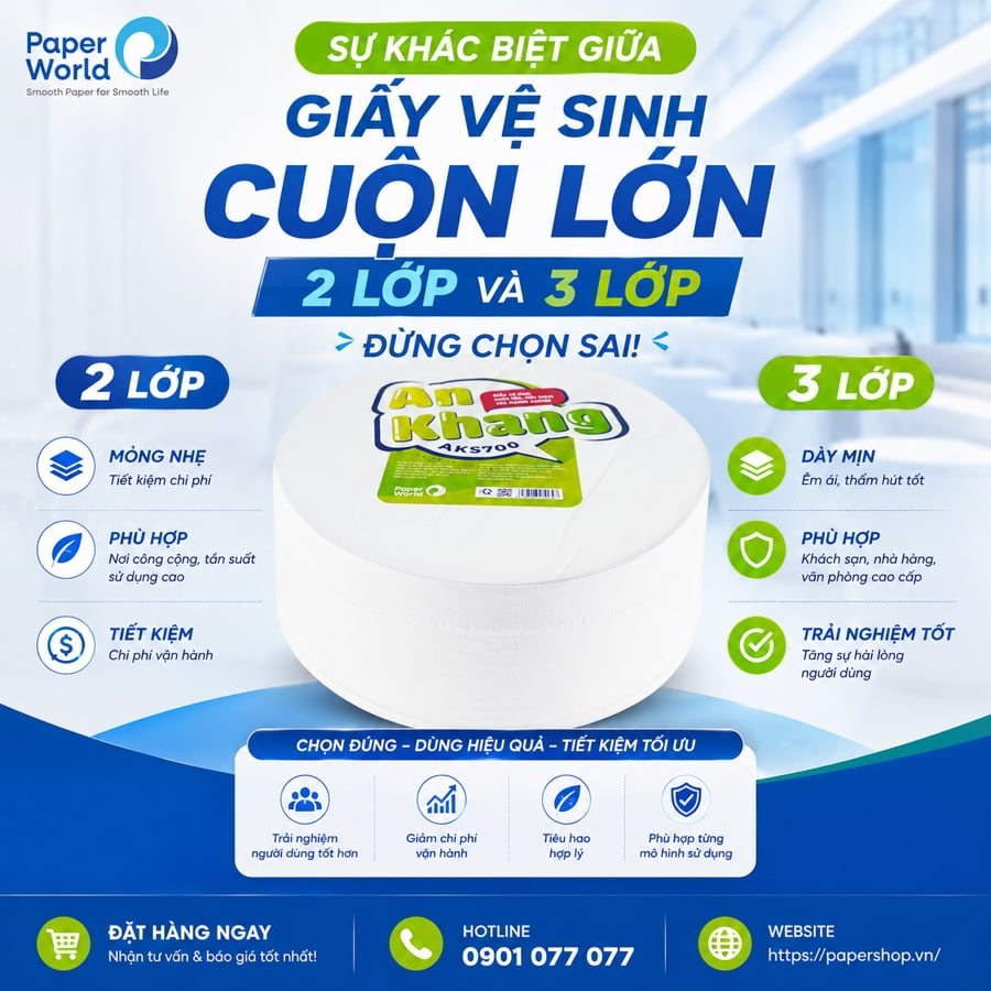 Sự khác biệt giữa giấy vệ sinh cuộn lớn 2 lớp và 3 lớp