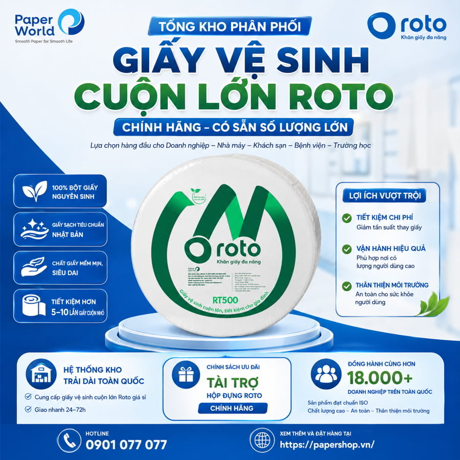 Tổng kho phân phối giấy vệ sinh cuộn lớn Roto chính hãng