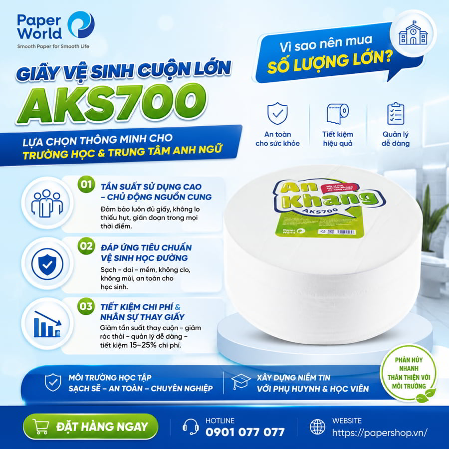 Việc mua số lượng lớn còn đảm bảo chất lượng đồng bộ, an toàn cho học sinh, đồng thời thuận tiện cho quản lý, ký hợp đồng cung cấp định kỳ, góp phần duy trì môi trường học tập sạch sẽ, chuyên nghiệp.