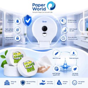 Hệ thống dispenser Roto và giấy vệ sinh cuộn lớn An Khang AKS900 giúp chống ẩm, ngăn lây nhiễm chéo, giảm lãng phí giấy và bảo vệ hệ thống thoát nước cho khách sạn resort cao cấp.