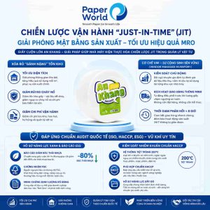 Giấy cuộn lớn An Khang AKS900 hỗ trợ chiến lược Just-In-Time (JIT), quản lý tồn kho VMI và đáp ứng tiêu chuẩn ISO, HACCP, ESG cho nhà máy và doanh nghiệp FDI.